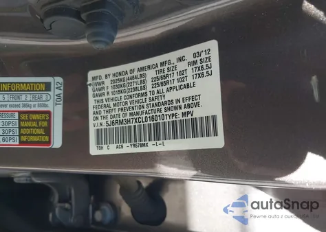 2012 Honda Cr-V Ex-L from USA, damaged, VIN 5J6RM3H7XCL016010